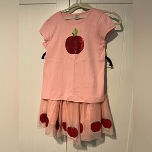 Gymboree Girls Pink Apple Sequin Tulle Tutu Skirt Top Outfit Set Size‎ 12